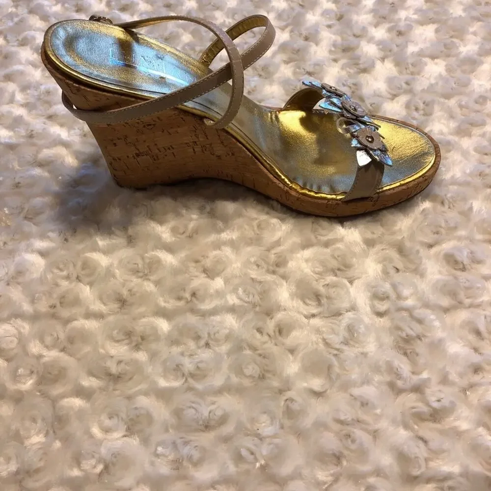 Lumiani Strappy Leather Cork Wedge Platform 40
